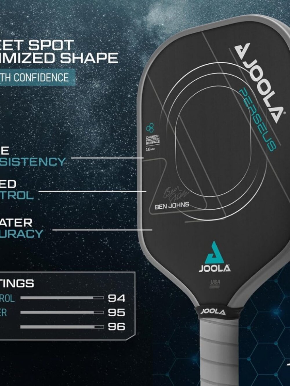 JOOLA Ben Johns Perseus CFS 16mm Pickleball Paddle – Black NEW - Picture 6 of 6